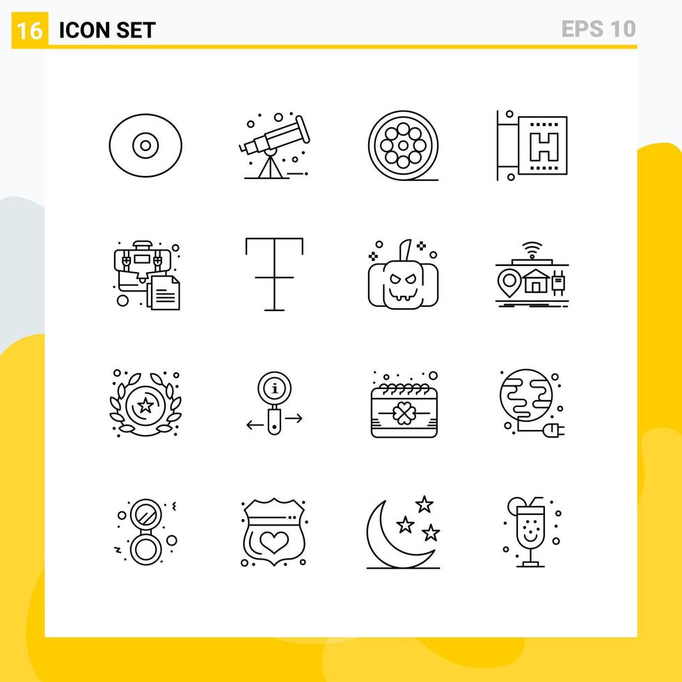 Outline Pack of 16 Universal Symbols of font business movie briefcase vacation Editable Vector Design Elements