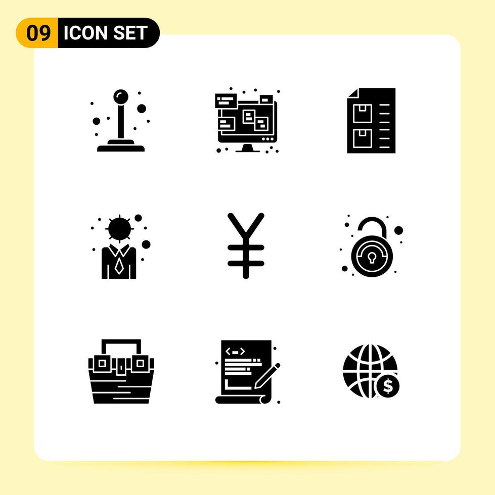 Pictogram Set of 9 Simple Solid Glyphs of finance personal delivery modern business Editable Vector Design Elements