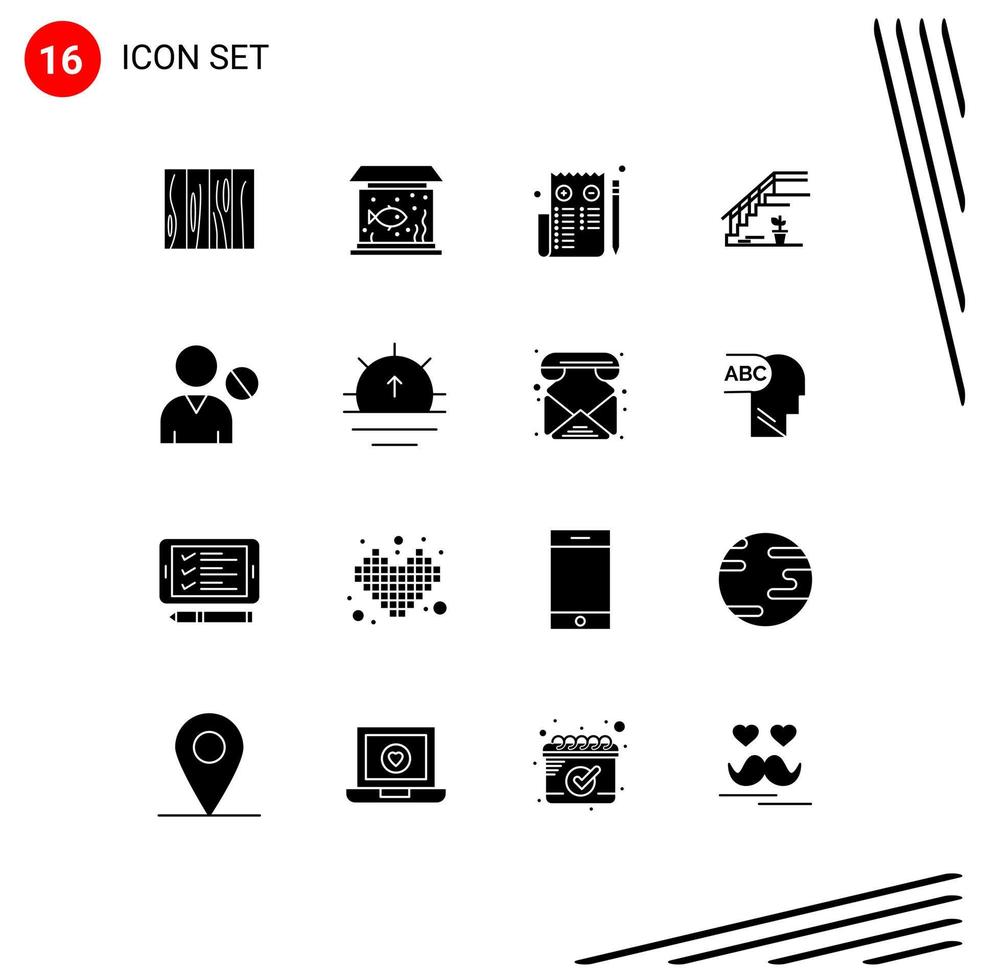 Stock Vector Icon Pack of 16 Line Signs and Symbols for stage upstairs fish stairs page Editable Vector Design Elements