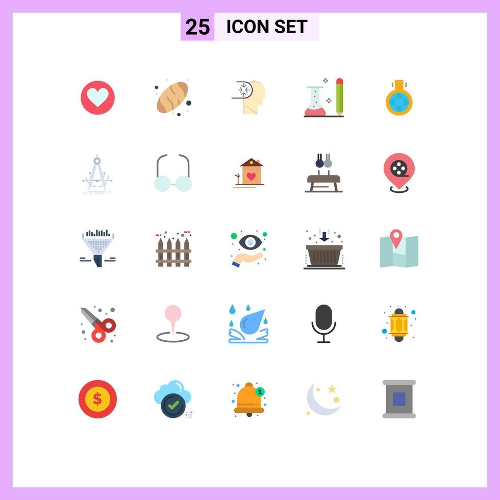 Set of 25 Commercial Flat Colors pack for flask science autism learning information Editable Vector Design Elements