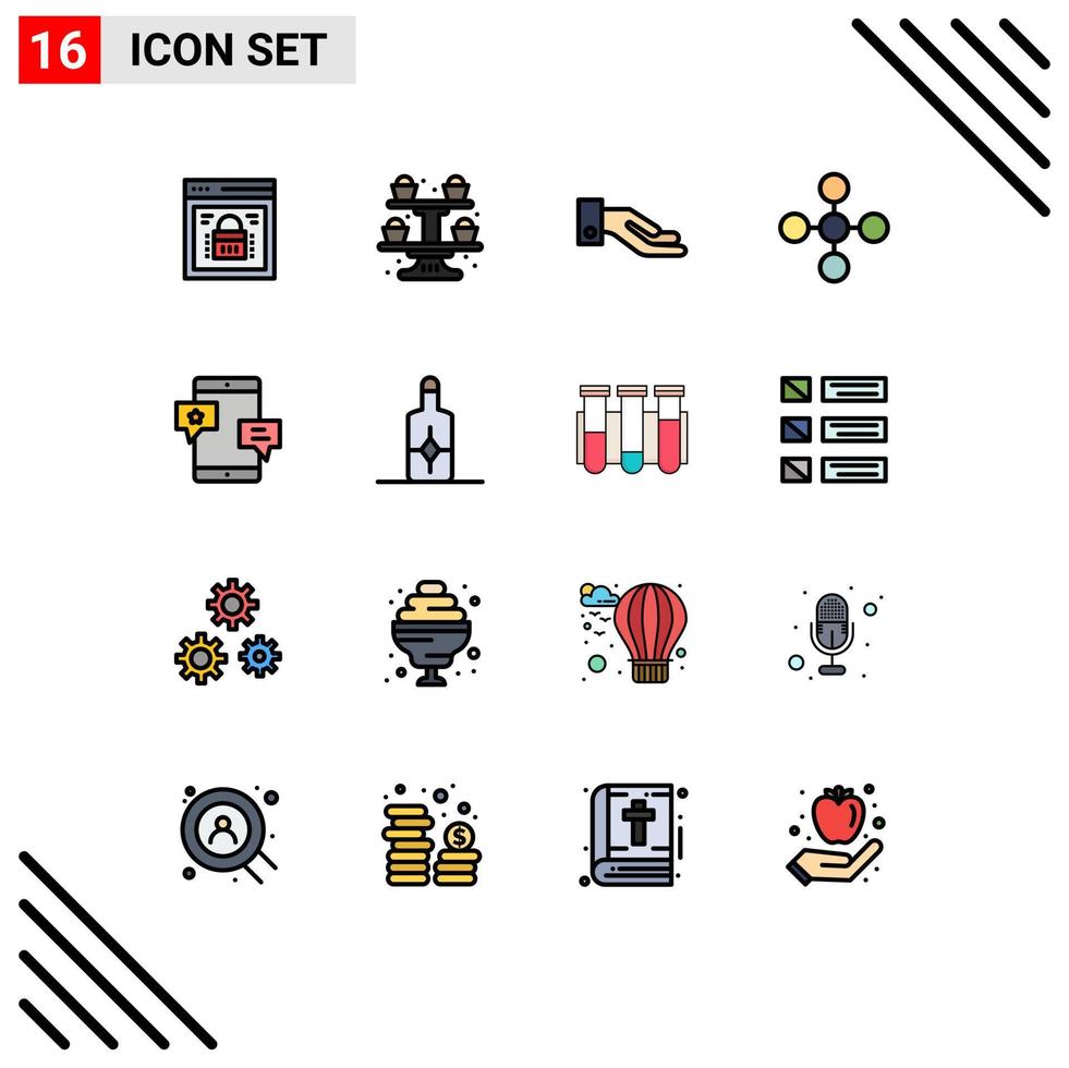 16 Thematic Vector Flat Color Filled Lines and Editable Symbols of community share cupsakes network central Editable Creative Vector Design Elements