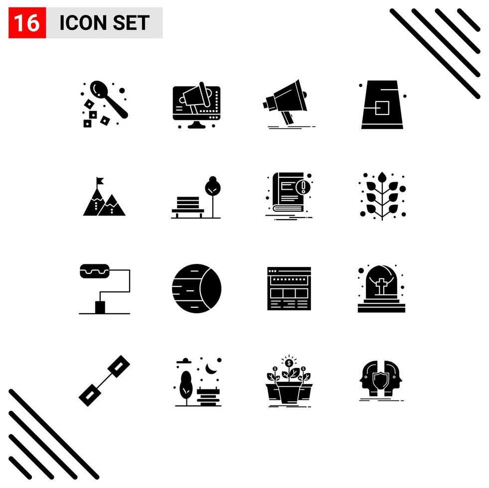 Universal Icon Symbols Group of 16 Modern Solid Glyphs of hat cap bullhorn buckle megaphone Editable Vector Design Elements