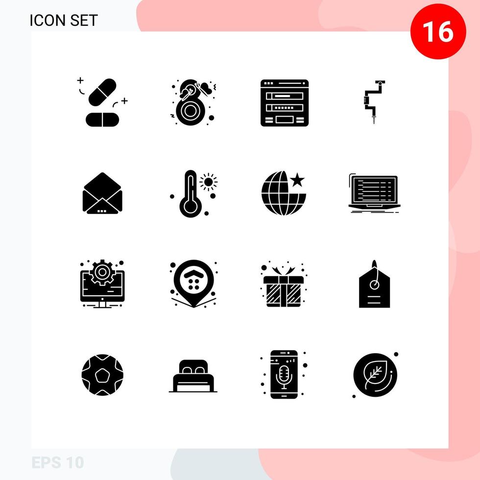 Set of 16 Vector Solid Glyphs on Grid for tool carpenter woman drill sitemap Editable Vector Design Elements