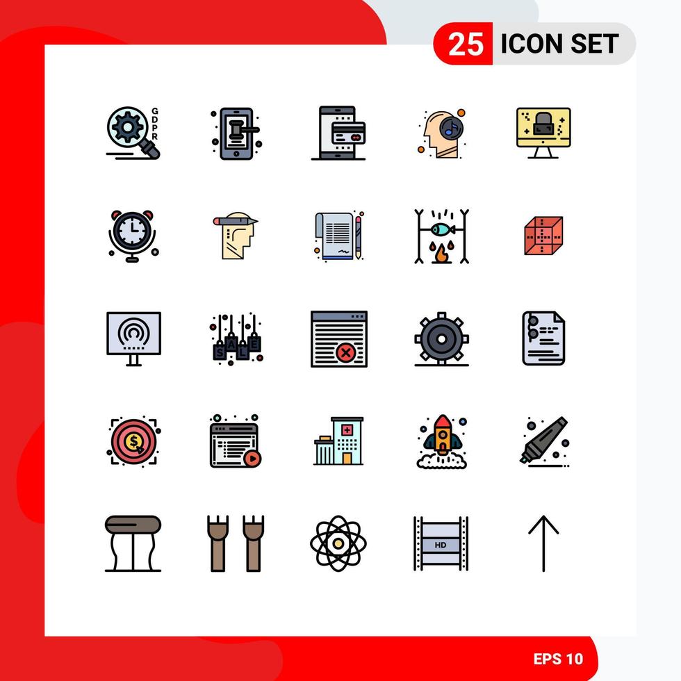 paquete de iconos vectoriales de stock de 25 signos y símbolos de línea para monitorear música móvil relajada elementos de diseño vectorial editables humanos vector