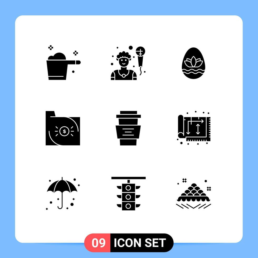 Pack of 9 Modern Solid Glyphs Signs and Symbols for Web Print Media such as cafe economy egg document banking Editable Vector Design Elements