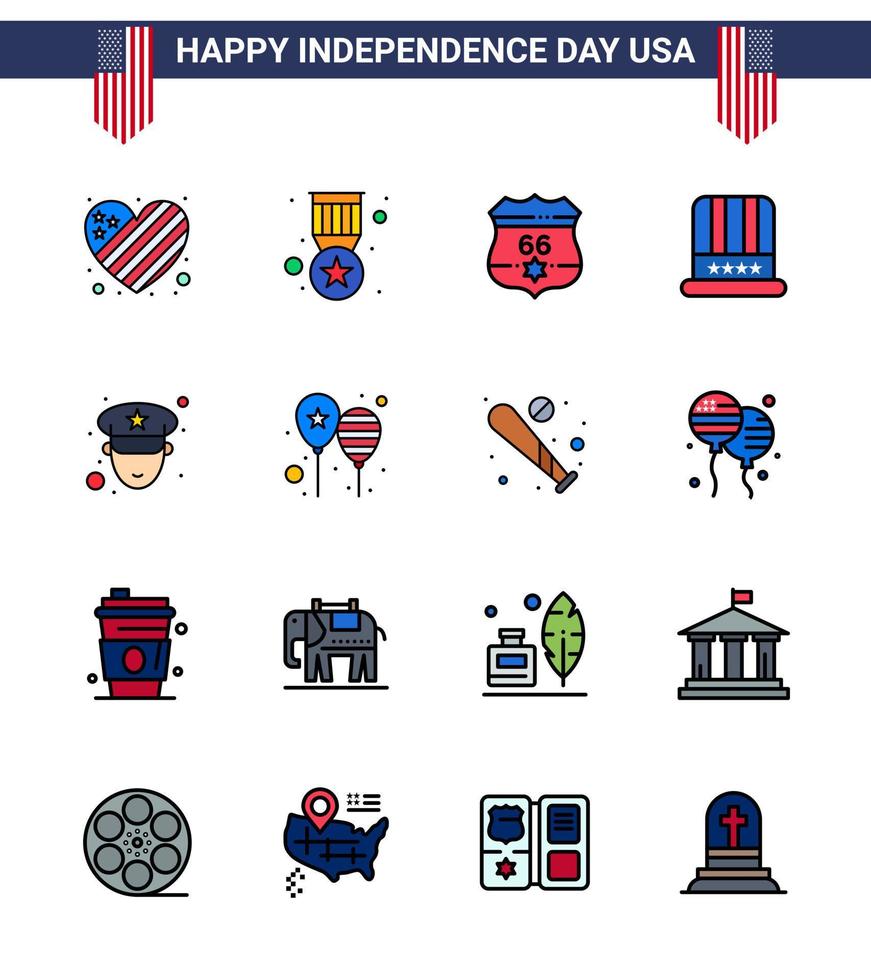 paquete de iconos de vector de stock de día americano 16 signos y símbolos de línea para oficial usa american american hat elementos de diseño de vector de día de estados unidos editables