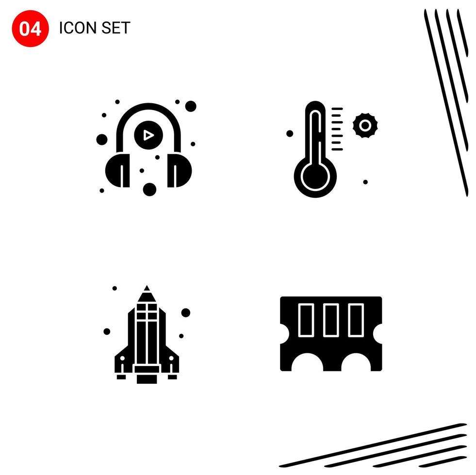 Collection of 4 Vector Icons in solid style Pixle Perfect Glyph Symbols for Web and Mobile Solid Icon Signs on White Background 4 Icons