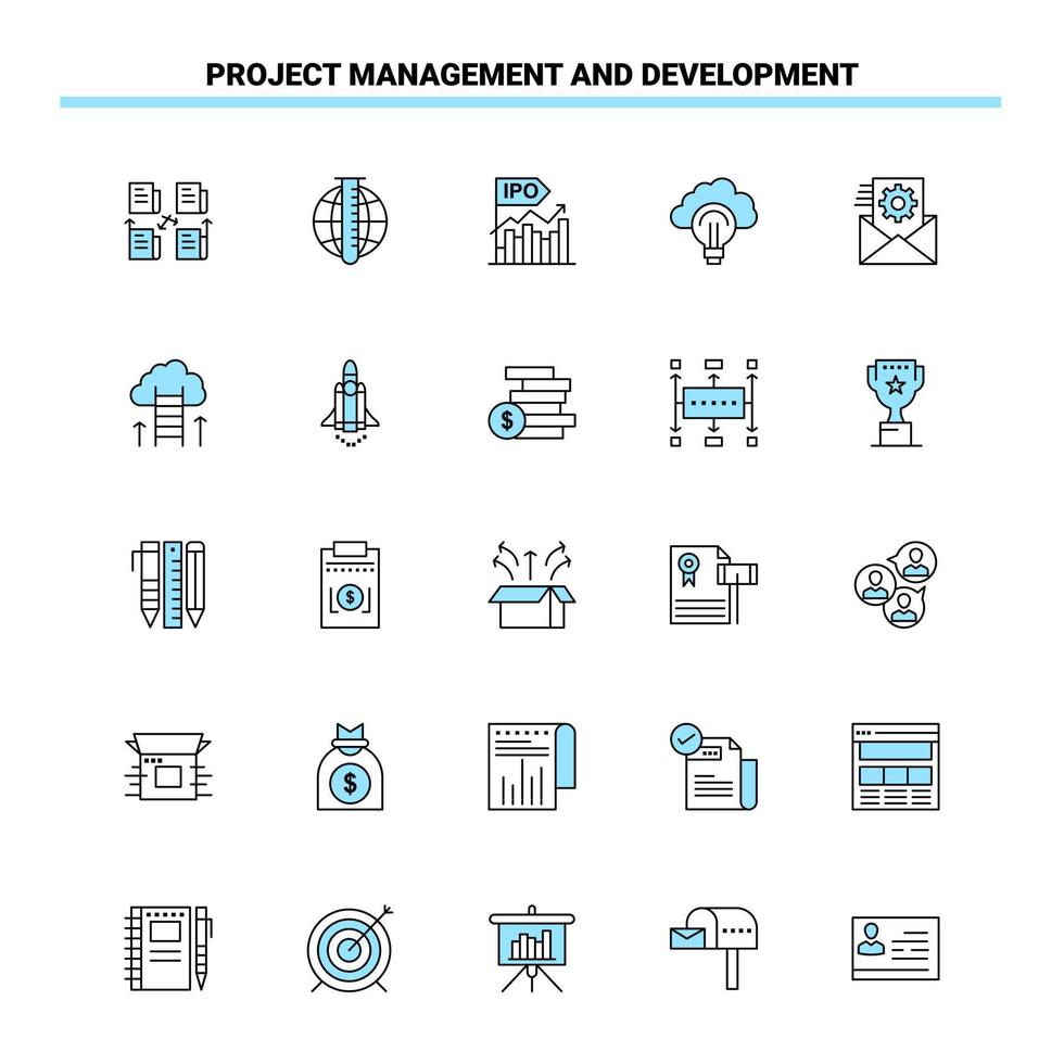 25 Project Management and Development Black and Blue icon Set Creative ...