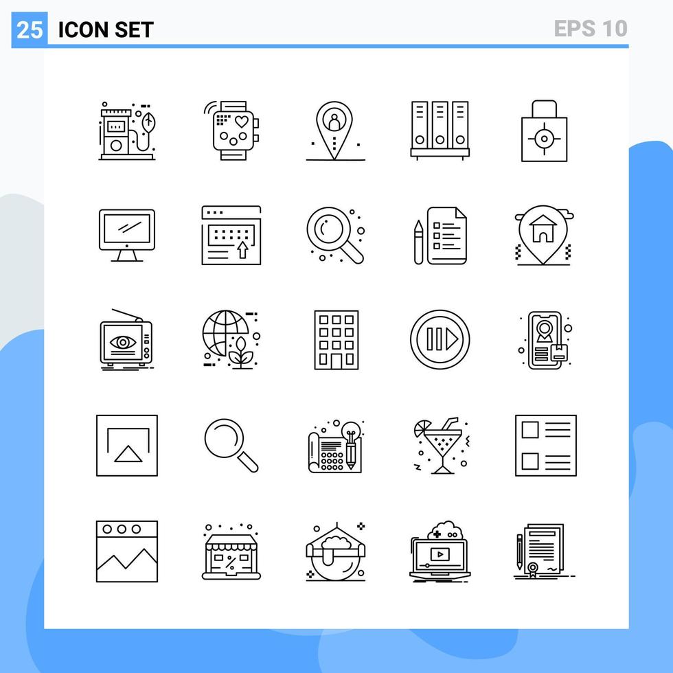 iconos de estilo moderno de 25 líneas delinean símbolos para uso general signo de icono de línea creativa aislado sobre fondo blanco paquete de 25 iconos vector