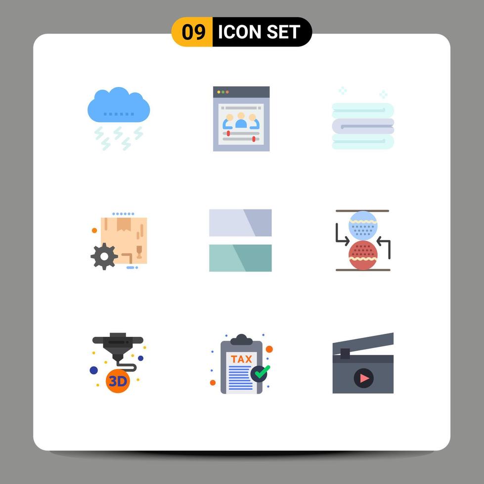 Mobile Interface Flat Color Set of 9 Pictograms of frame settings web team gear box Editable Vector Design Elements