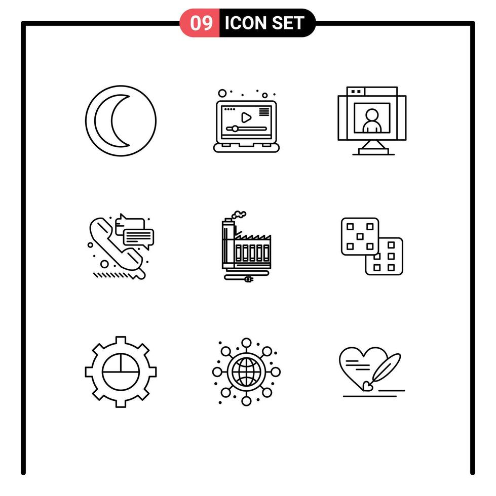 9 User Interface Outline Pack of modern Signs and Symbols of consumption support call phone webcam Editable Vector Design Elements