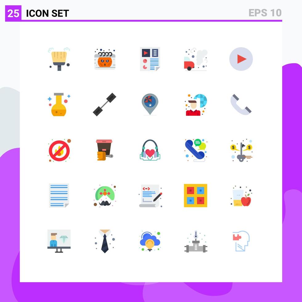 Modern Set of 25 Flat Colors Pictograph of play pollution document garbage car Editable Vector Design Elements
