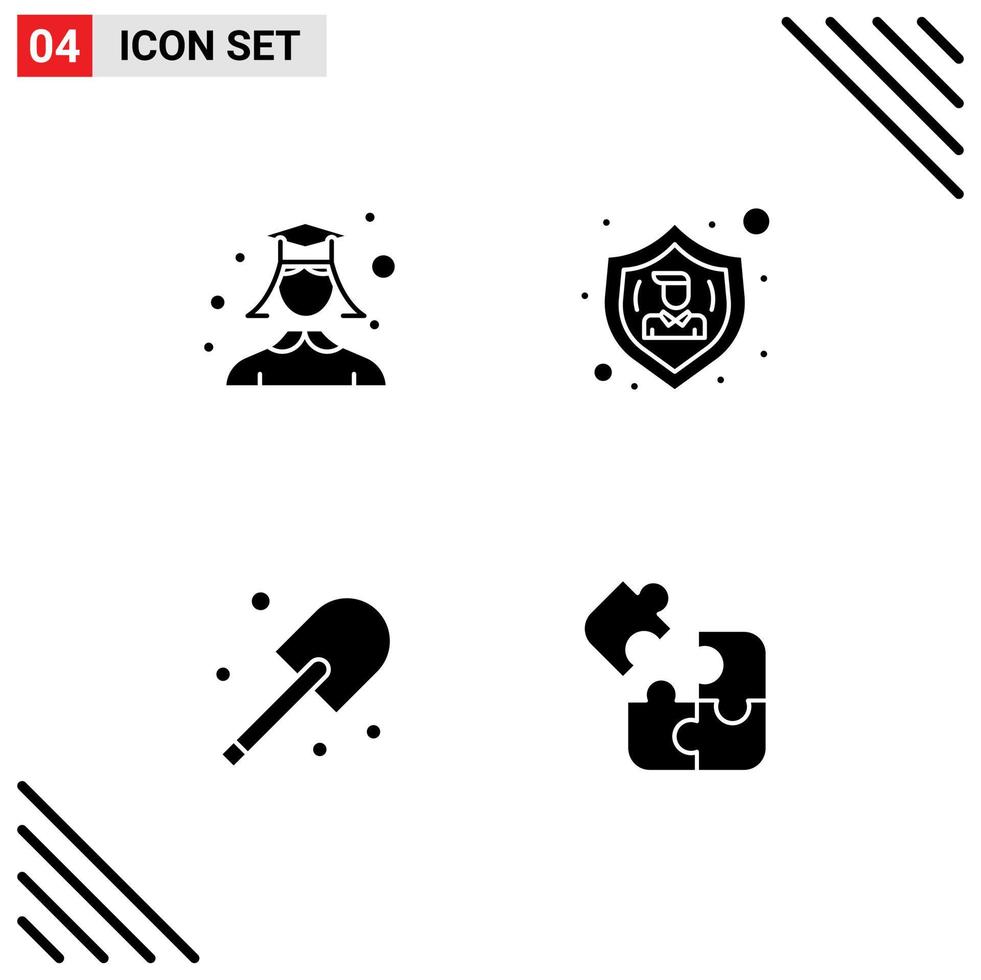 4 User Interface Solid Glyph Pack of modern Signs and Symbols of female farming woman protect spade Editable Vector Design Elements