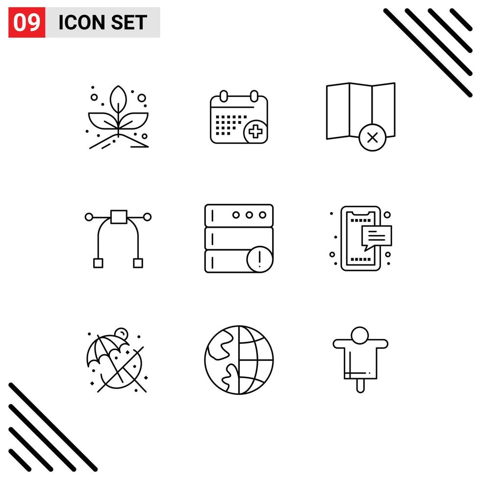 Set of 9 Modern UI Icons Symbols Signs for chat server delete database tool Editable Vector Design Elements