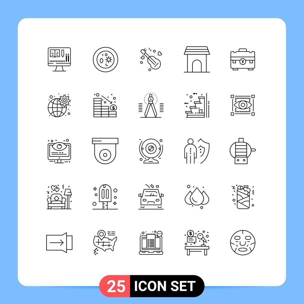 25 Thematic Vector Lines and Editable Symbols of bag home guitar appliances apartment Editable Vector Design Elements