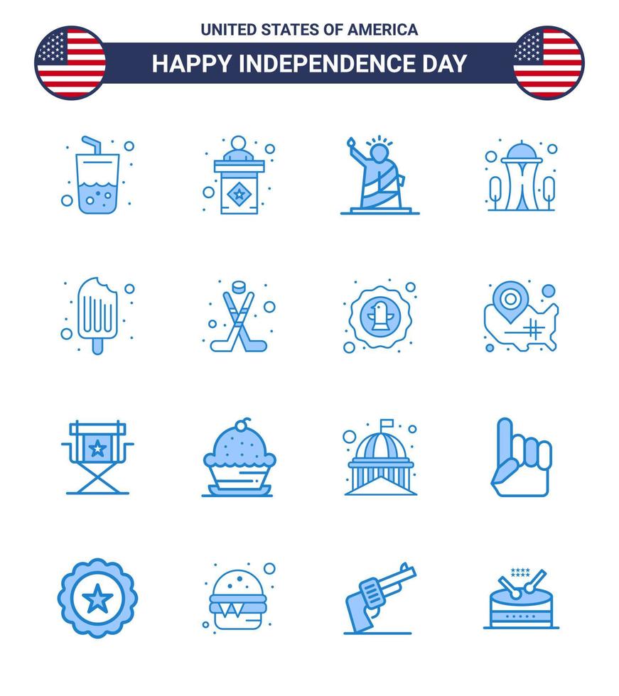 16 USA Blue Pack of Independence Day Signs and Symbols of cold needle landmarks landmark usa Editable USA Day Vector Design Elements