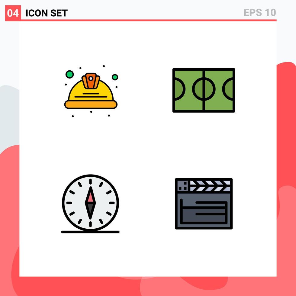 Pictogram Set of 4 Simple Filledline Flat Colors of day compass labour field navigation Editable Vector Design Elements