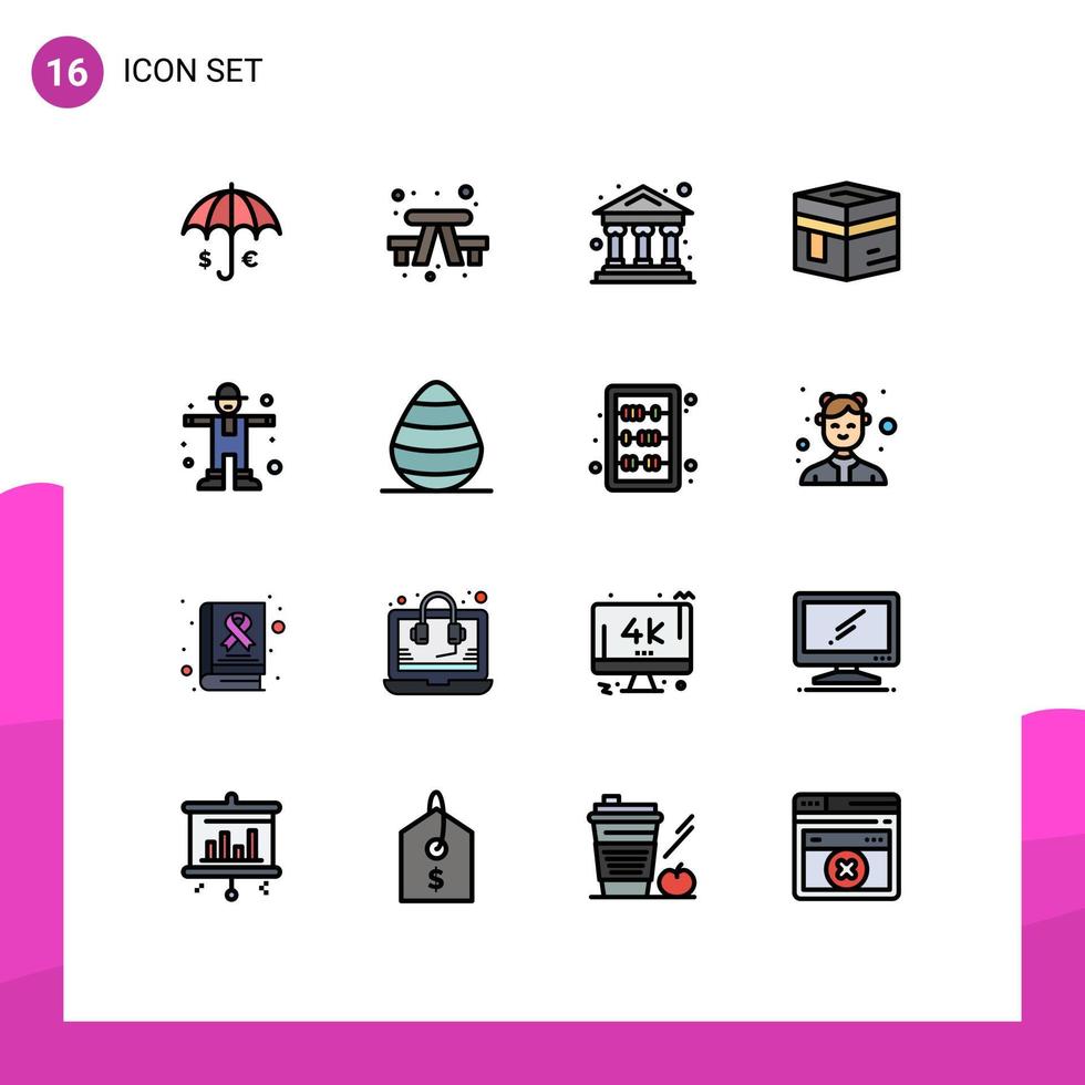 Set of 16 Modern UI Icons Symbols Signs for character mecca travel islam hajj Editable Creative Vector Design Elements