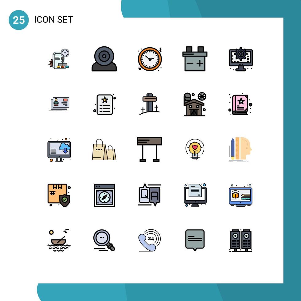 25 Thematic Vector Filled line Flat Colors and Editable Symbols of interface car technology battery time Editable Vector Design Elements