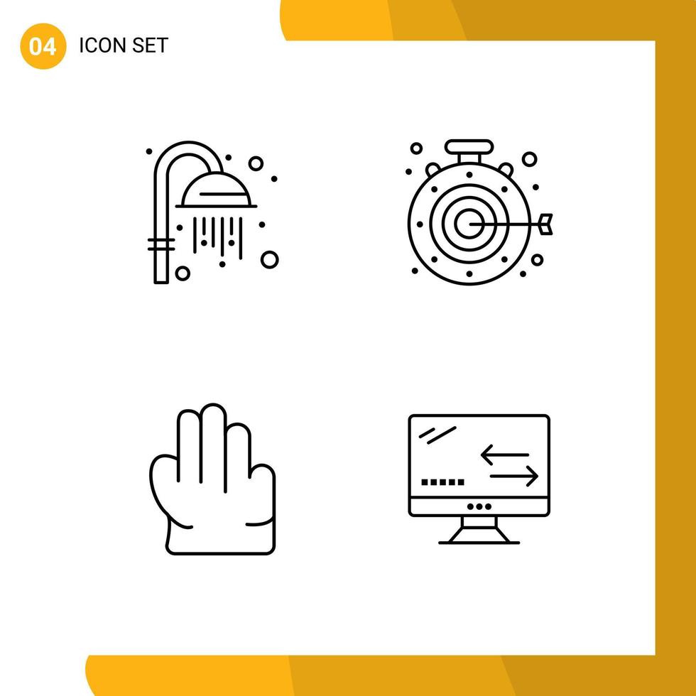 conjunto de 4 iconos modernos de la interfaz de usuario signos de símbolos para la limpieza de las flechas de objetivo del cronómetro de la nube elementos de diseño vectorial editables vector