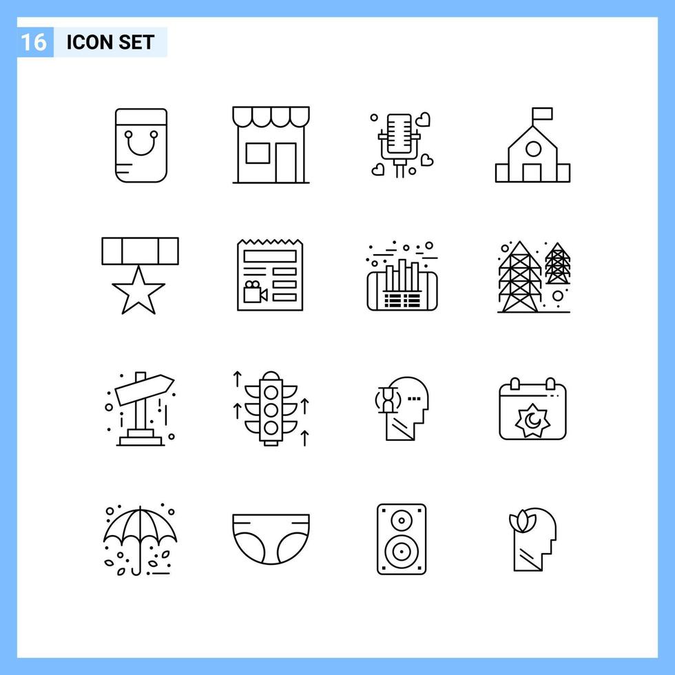 16 iconos estilo de línea símbolos de contorno creativo icono de línea negra signo aislado sobre fondo blanco vector
