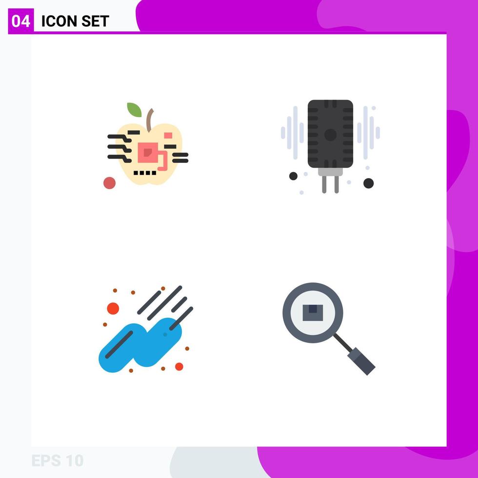 4 Universal Flat Icons Set for Web and Mobile Applications apple sound digital record space Editable Vector Design Elements