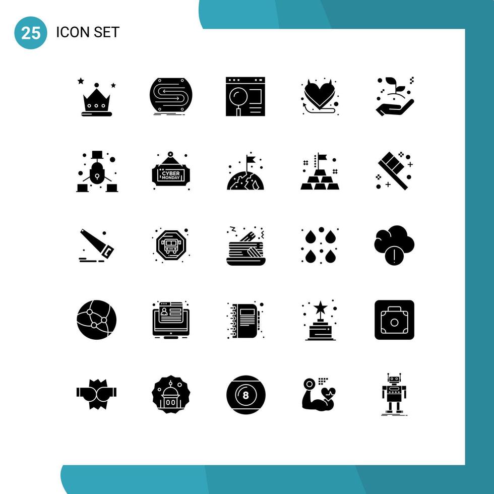 25 Solid Glyph concept for Websites Mobile and Apps business startup heart pitch devil search Editable Vector Design Elements