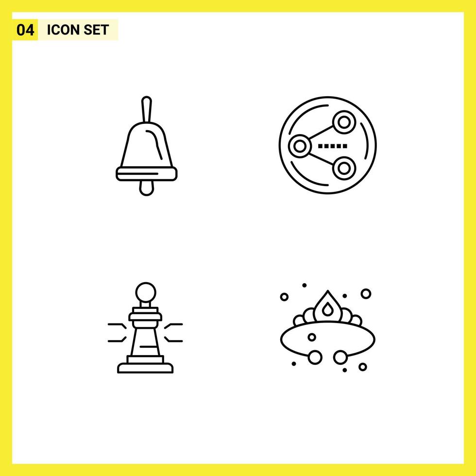 Set of 4 Modern UI Icons Symbols Signs for bell player share media poker Editable Vector Design Elements