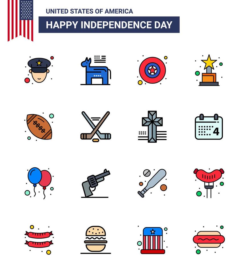 16 Creative USA Icons Modern Independence Signs and 4th July Symbols of hokey sports military rugby trophy Editable USA Day Vector Design Elements