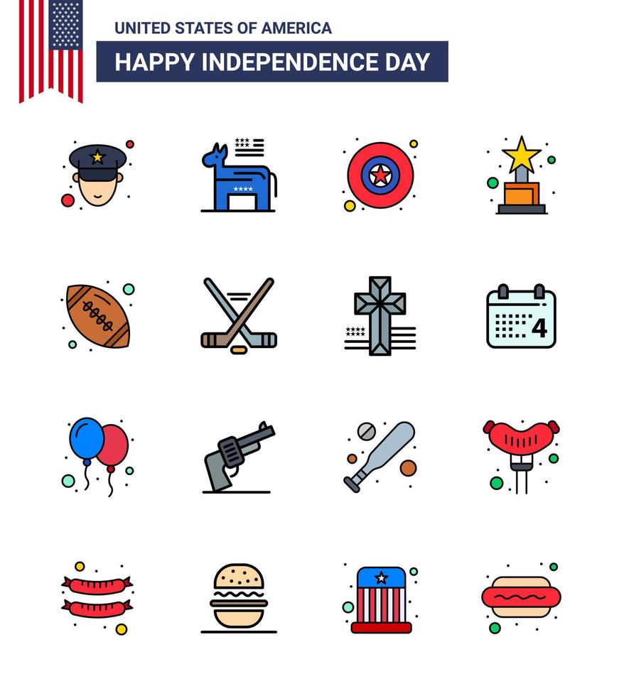 16 iconos creativos de estados unidos signos de independencia modernos y símbolos del 4 de julio del trofeo de rugby militar deportivo hokey elementos de diseño vectorial del día de estados unidos editables vector