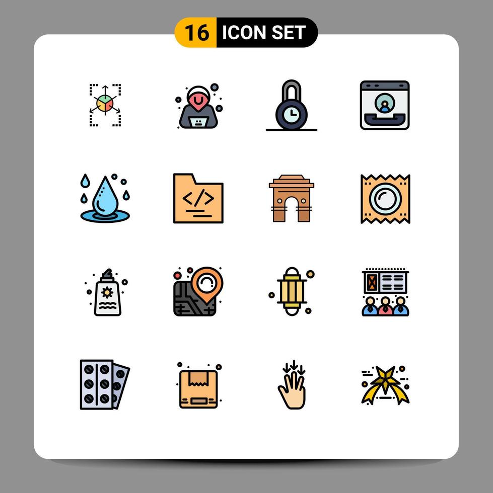 Universal Icon Symbols Group of 16 Modern Flat Color Filled Lines of liquid drop protection help communication Editable Creative Vector Design Elements