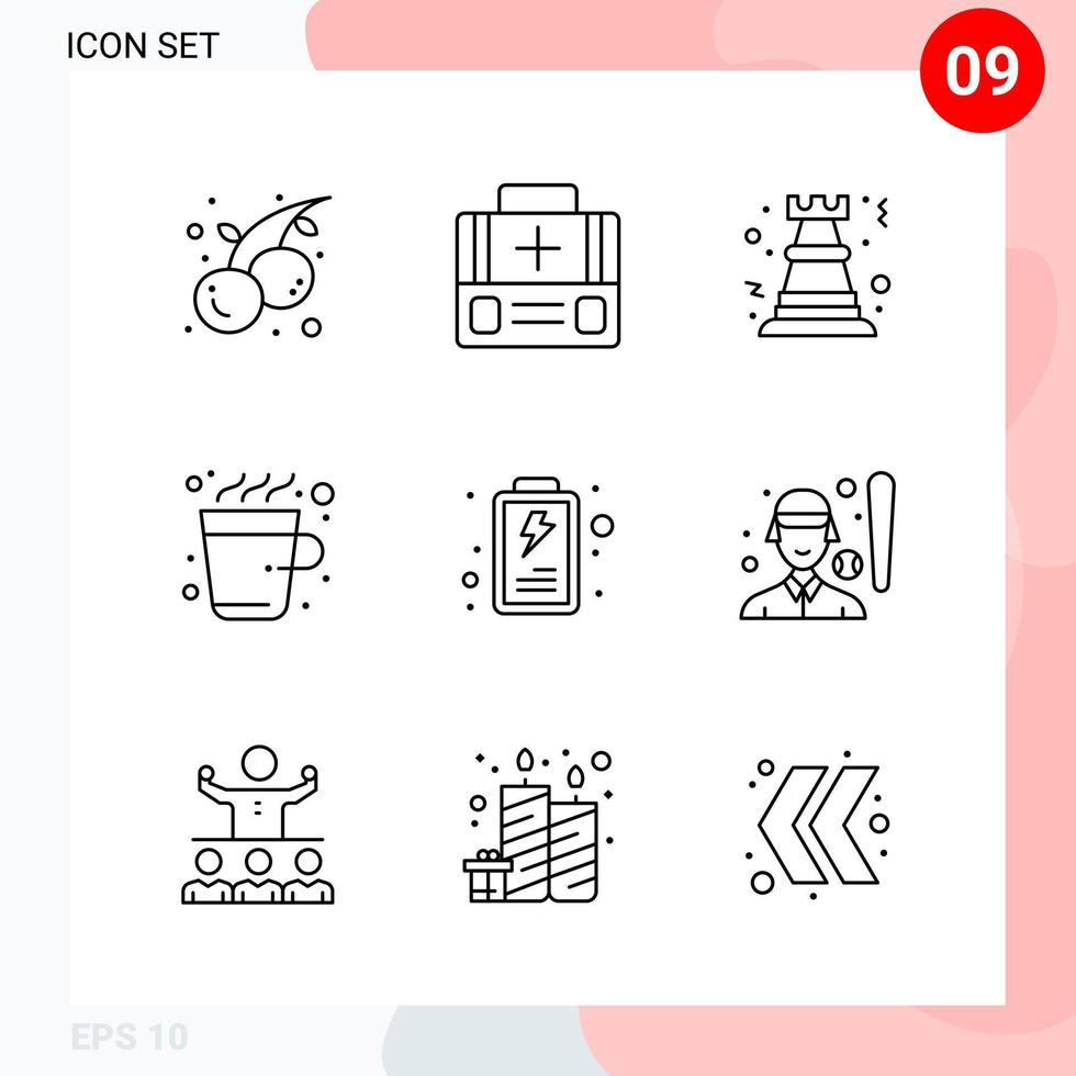 Vector Pack of 9 Icons in Line Style Creative Outline Pack isolated on White Background for Web and Mobile