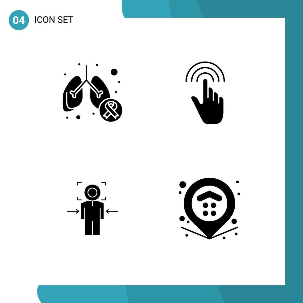 Set of 4 Commercial Solid Glyphs pack for cancer tap lungs cancer gestures focus Editable Vector Design Elements