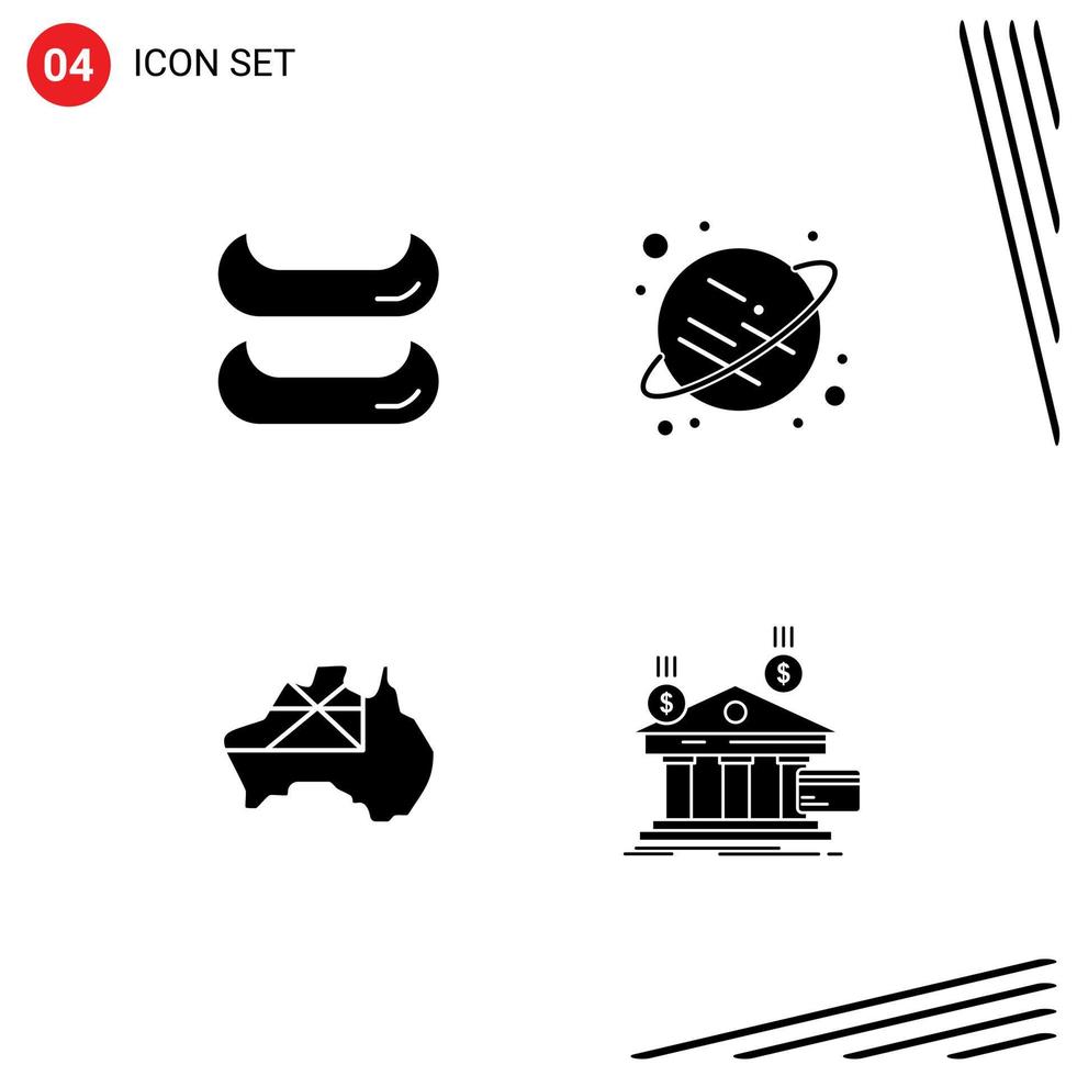 4 Solid Glyph concept for Websites Mobile and Apps boat bank saturn map banking Editable Vector Design Elements