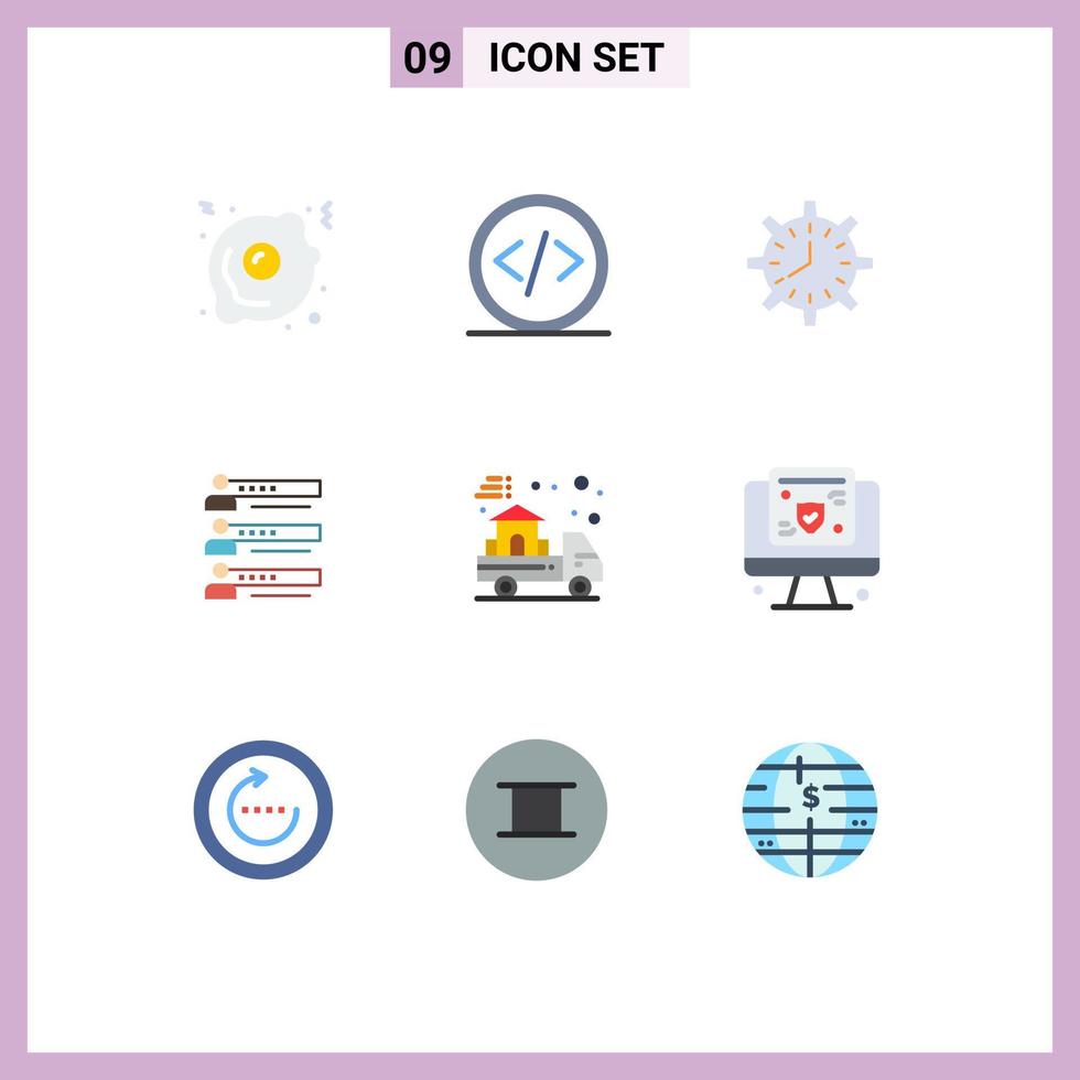 Flat Color Pack of 9 Universal Symbols of people skills clock work timing Editable Vector Design Elements