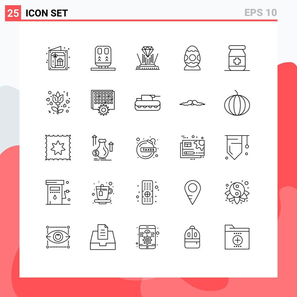 User Interface Pack of 25 Basic Lines of medical egg hologram easter egg decoration Editable Vector Design Elements