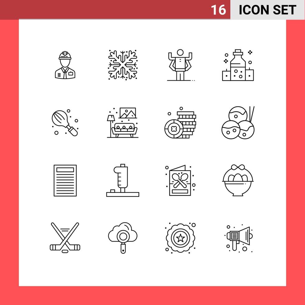 Set of 16 Commercial Outlines pack for wellness massage snowflake healthcare multitask Editable Vector Design Elements