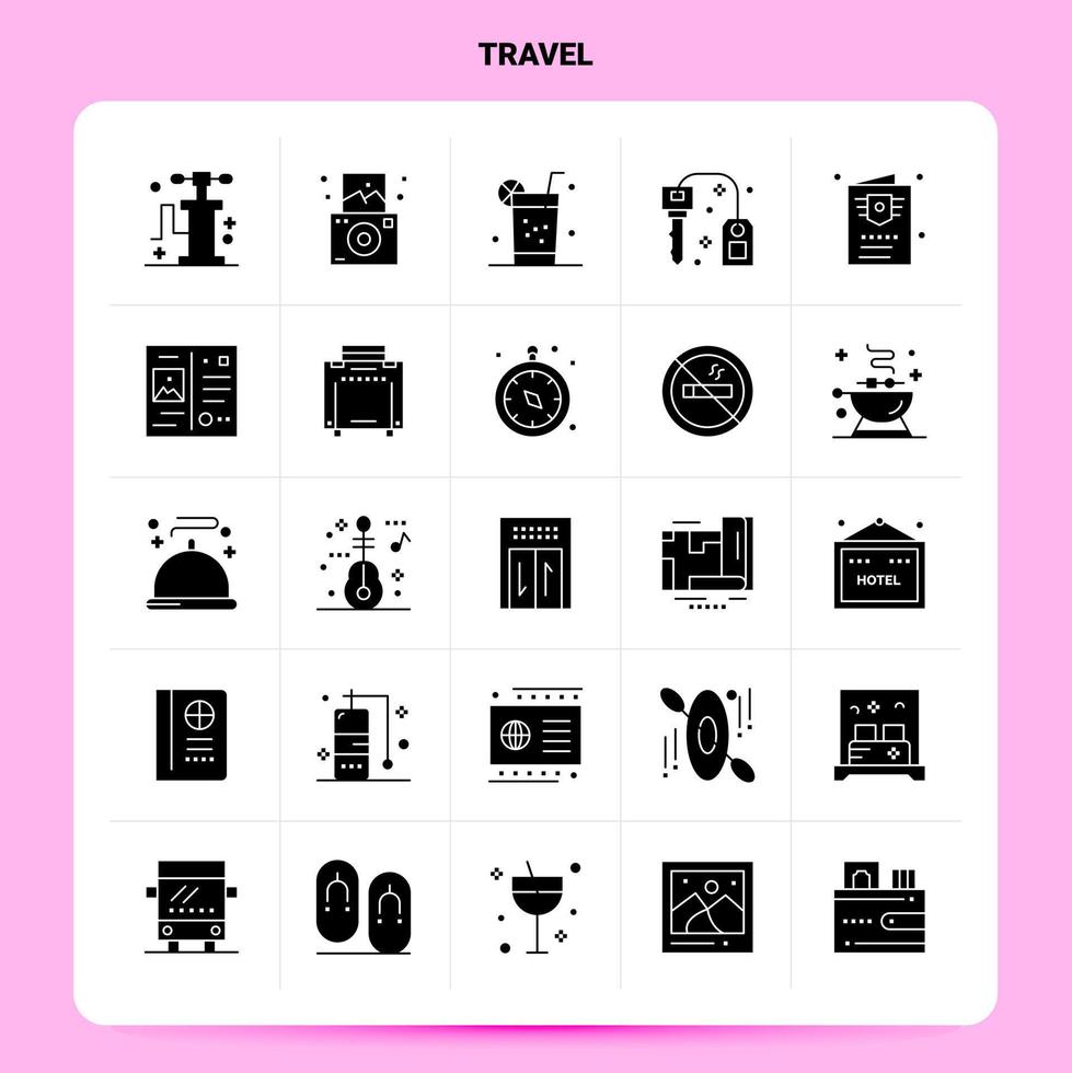 conjunto de iconos de viaje sólido 25 diseño de estilo de glifo vectorial conjunto de iconos negros diseño de ideas de negocios web y móvil ilustración vectorial vector