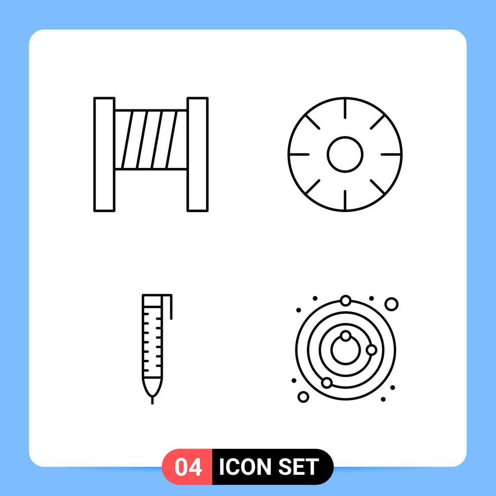 Símbolos de esquema de paquete de iconos negros de 4 líneas para aplicaciones móviles aisladas en fondo blanco vector