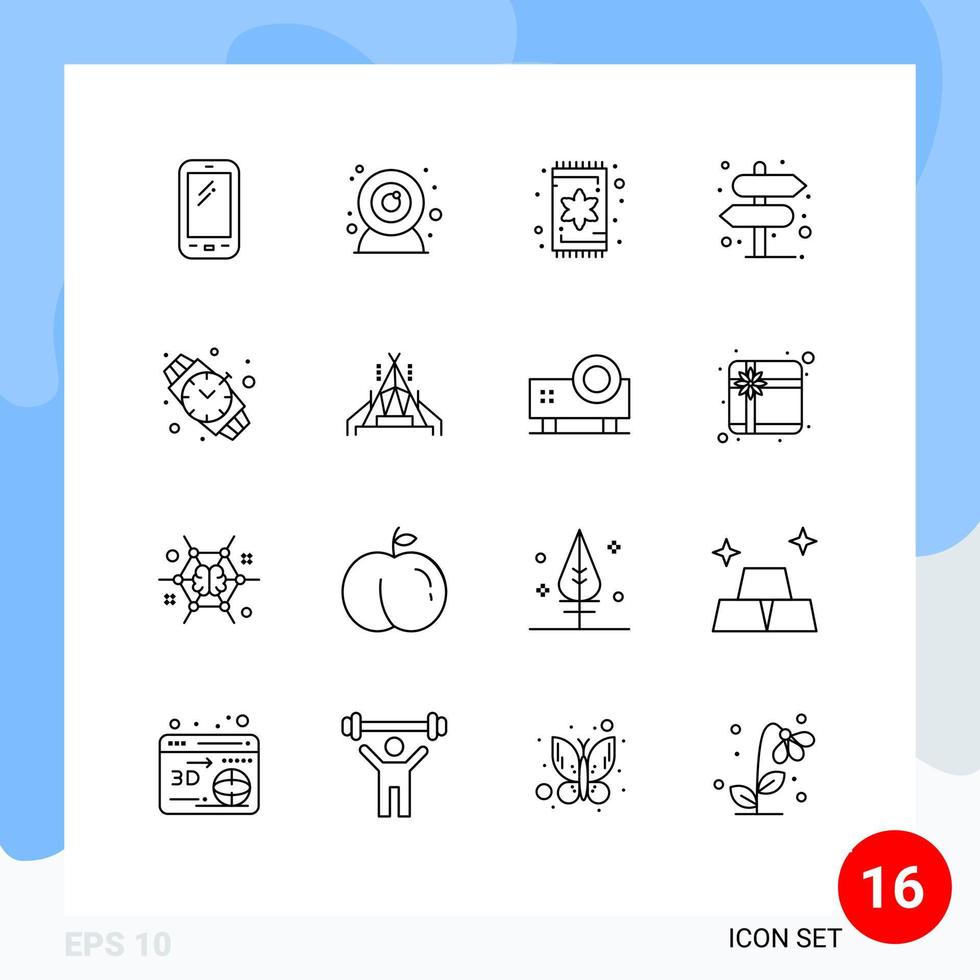 16 Outline concept for Websites Mobile and Apps watch right carpet pointer direction Editable Vector Design Elements