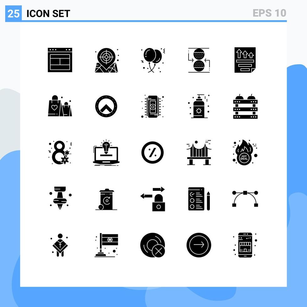 Set of 25 Vector Solid Glyphs on Grid for sandclock control web concentration celebration Editable Vector Design Elements