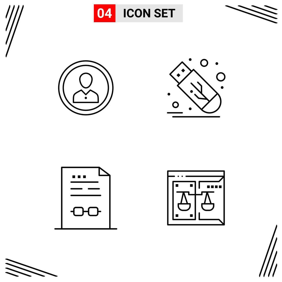 4 iconos estilo de línea cuadrícula basada en símbolos de contorno creativo para el diseño de sitios web signos de icono de línea simple aislados en fondo blanco 4 conjunto de iconos vector