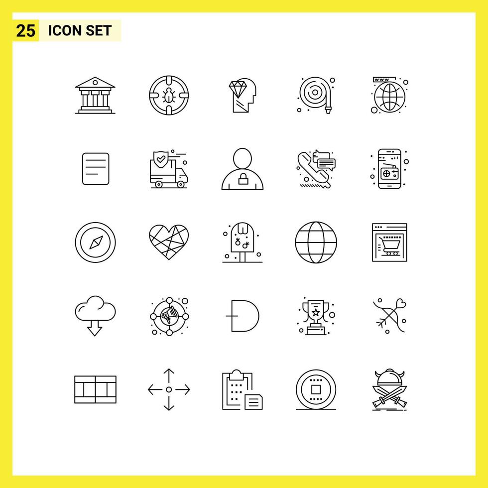 User Interface Pack of 25 Basic Lines of media water security hose head Editable Vector Design Elements