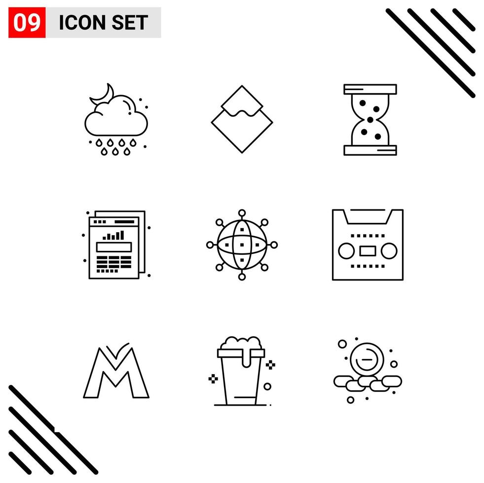 conjunto perfecto de píxeles de iconos de 9 líneas conjunto de iconos de esquema para el diseño de sitios web y la interfaz de aplicaciones móviles vector