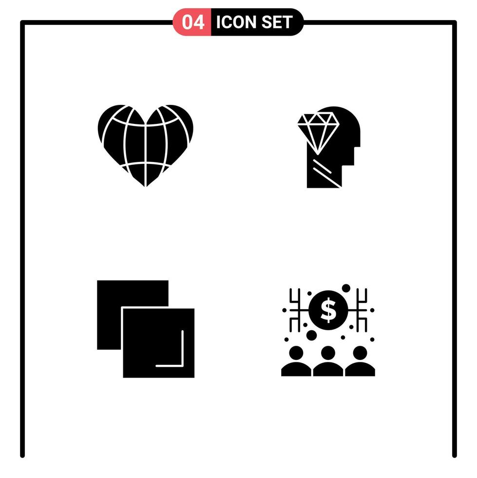 Modern Set of 4 Solid Glyphs Pictograph of heart copy favorite perfection layers Editable Vector Design Elements