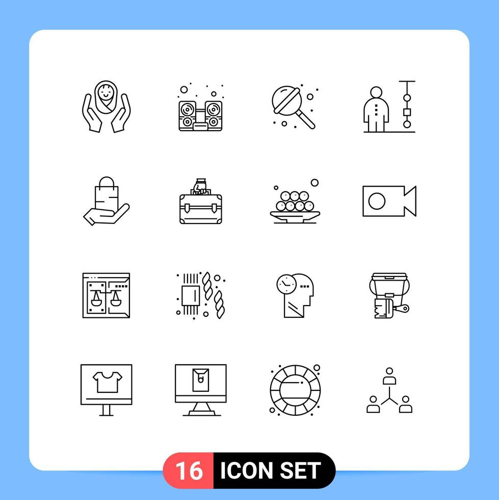 Editable Vector Line Pack of 16 Simple Outlines of people corporate administration speaker chart sweets Editable Vector Design Elements