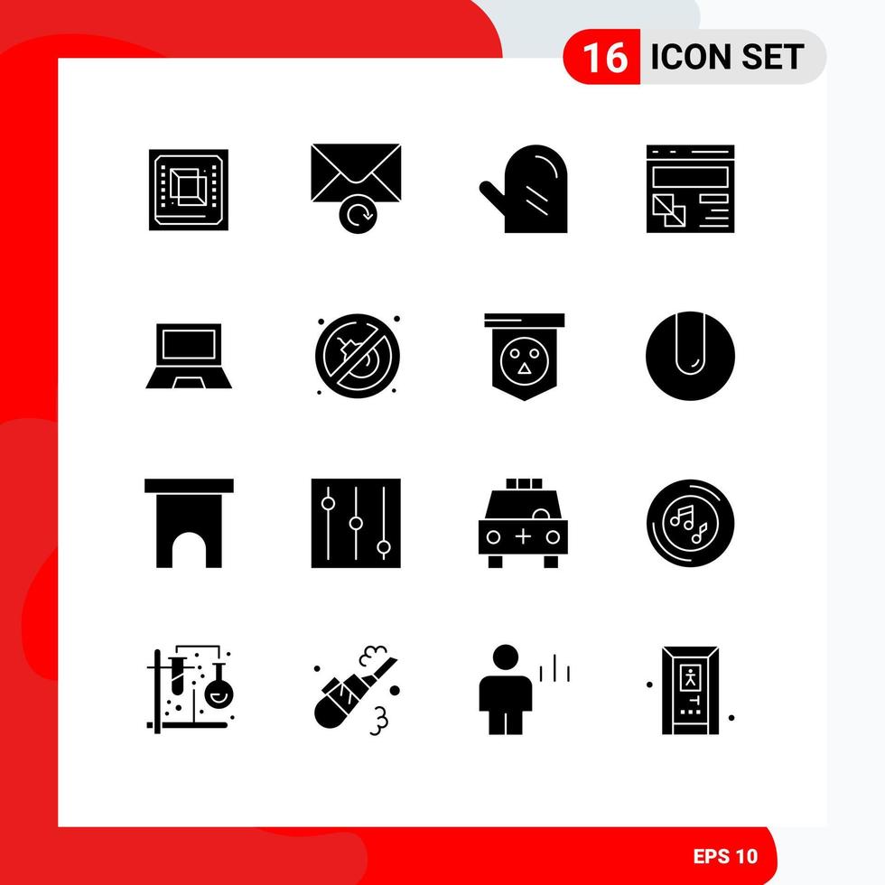 Pack of 16 Modern Solid Glyphs Signs and Symbols for Web Print Media such as computers page drink development browser Editable Vector Design Elements