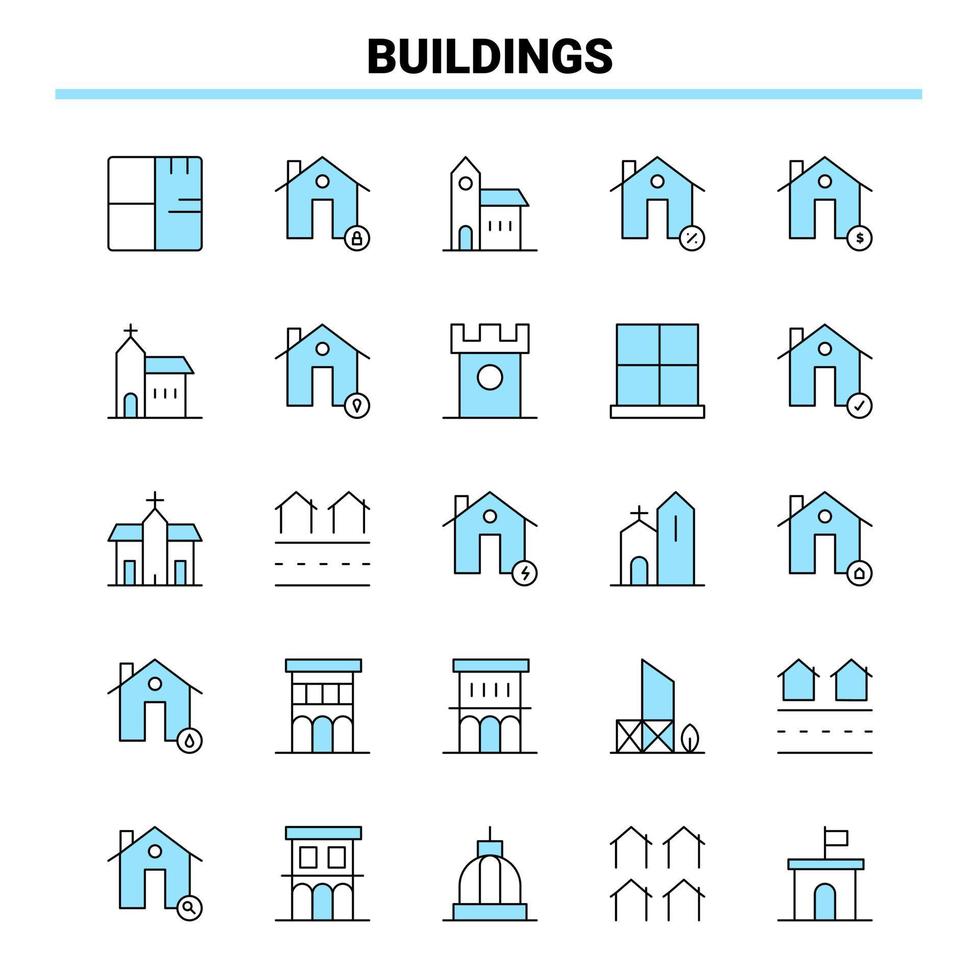 25 Buildings Black and Blue icon Set Creative Icon Design and logo template vector