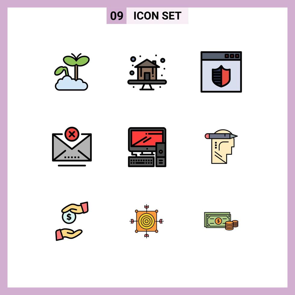 9 User Interface Filledline Flat Color Pack of modern Signs and Symbols of equipment email browser close block Editable Vector Design Elements