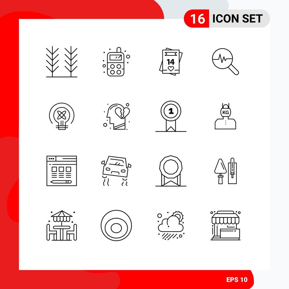 Modern Set of 16 Outlines Pictograph of idea bulb valentine search chart info graphics Editable Vector Design Elements